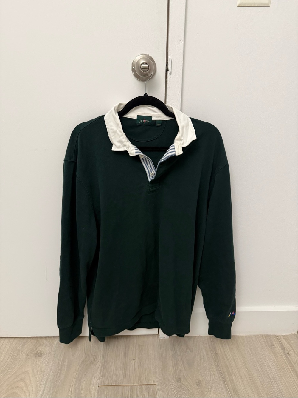 J. Crew Forest Green Rugby Shirt with White Collar